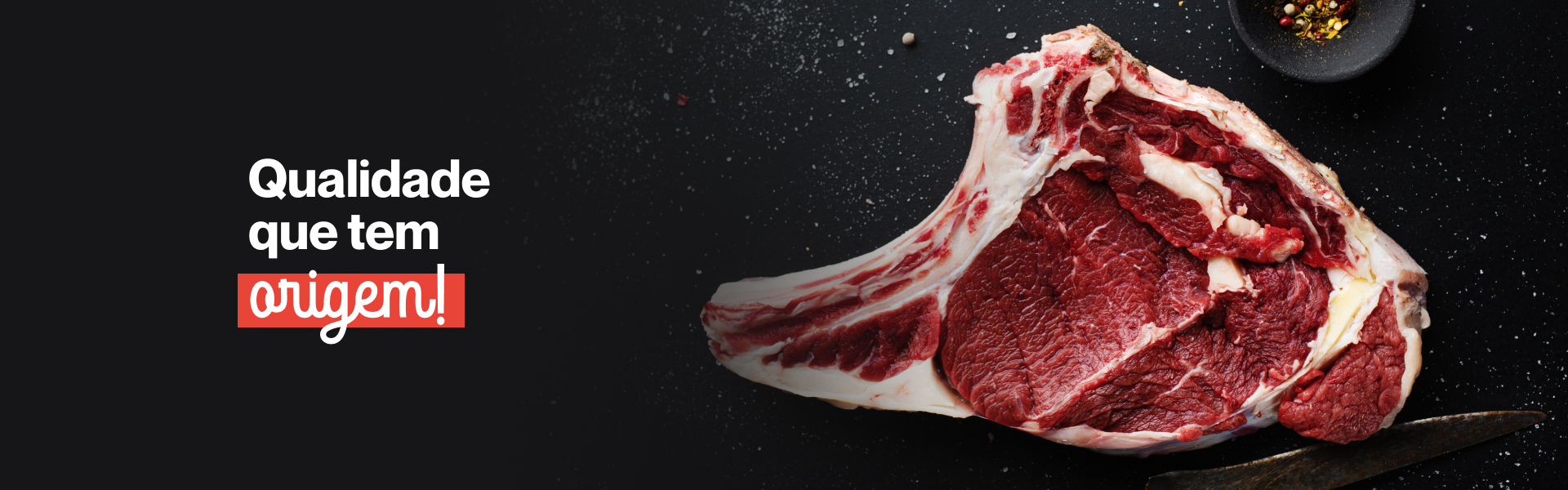 Imagem de um pedaço de carne de qualidade com o texto: Qualidade que tem origem!